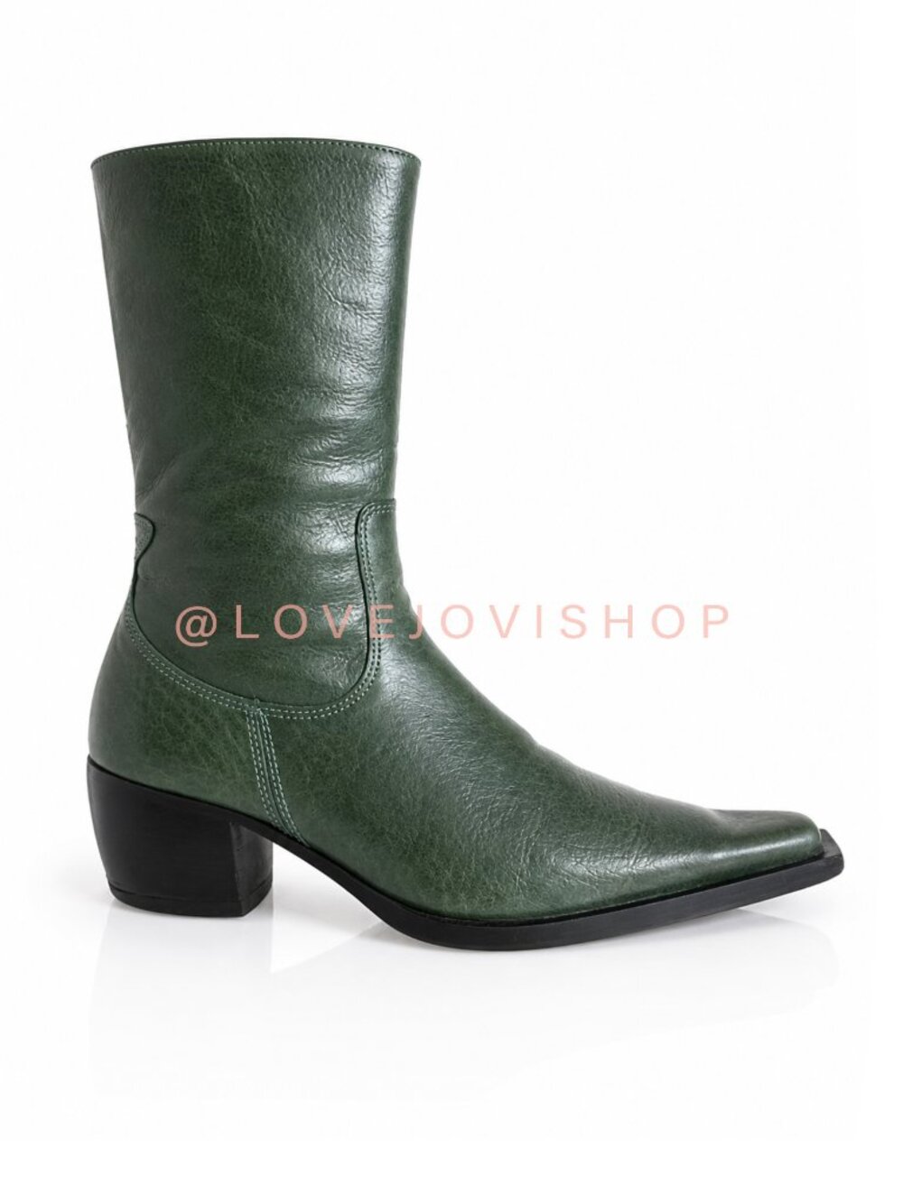 Shoes | Mid-Calf Boot | Via Vai Green Leather Wester Cowgirl Boots | Minimalist